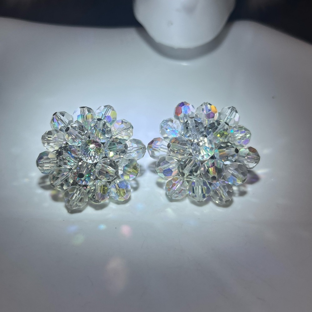 AB aurora borealis crystal beaded cluster earrings